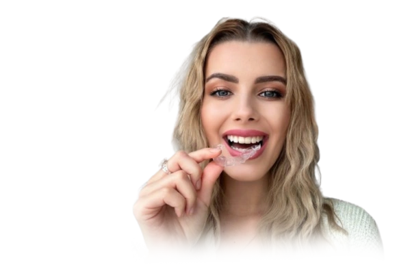 Woman sleeping peacefully with Dr Clear Aligners case beside her, symbolizing retainer comfort